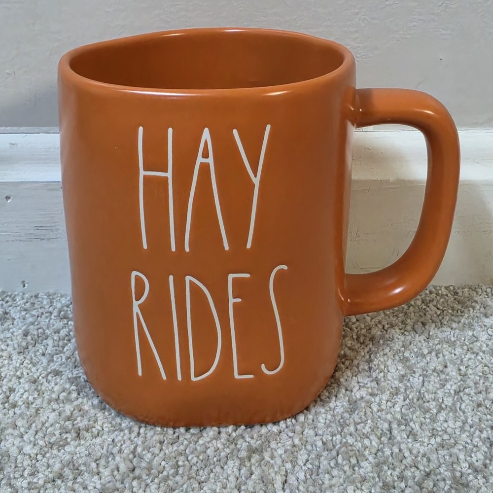 Rae Dunn HAY RIDES Mug Orange Halloween Fall Farmhouse Coffee‎ Cup LL